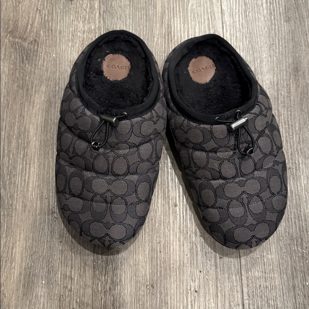 Coach Men’s Black Quilted Logo Slip-On Bedroom Slippers Size 9